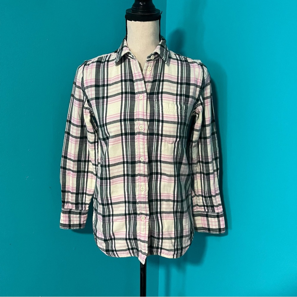 J. Crew 00 Classic Pink Black Green Plaid Flannel Long Sleeve Button Down Top